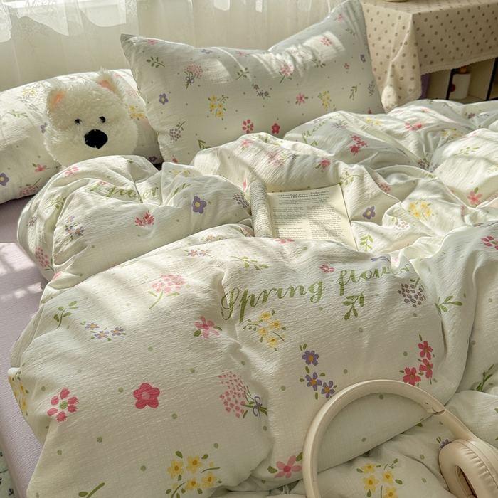 91家纺网 家纺一手货源 找家纺 花伞家居 2025新款印花双层纱四件套（提供买家秀） 春沐