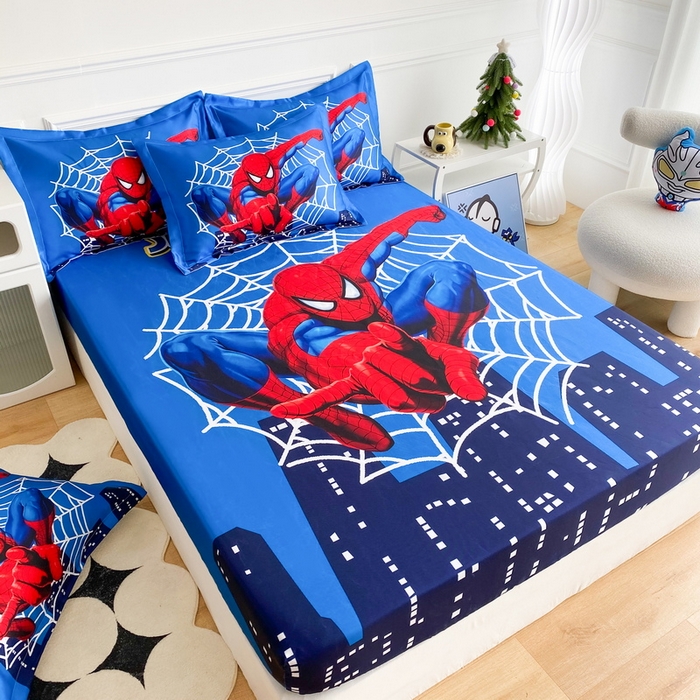 91家纺网 家纺一手货源 找家纺 一电 2025新款跨境电商外贸夏季卡通冰丝凉席床笠可水洗学生宿舍单人空调席子 蜘蛛侠