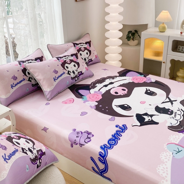 91家纺网 家纺一手货源 找家纺 一电 2025新款跨境电商外贸夏季卡通冰丝凉席床笠可水洗学生宿舍单人空调席子 公主库洛米