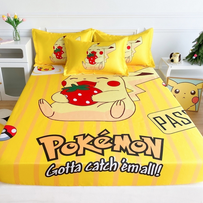 91家纺网 家纺一手货源 找家纺 一电 2025新款跨境电商外贸夏季卡通冰丝凉席床笠可水洗学生宿舍单人空调席子 草莓皮卡丘