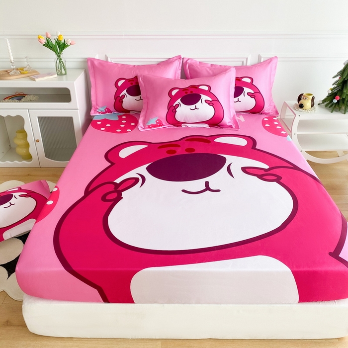 91家纺网 家纺一手货源 找家纺 一电 2025新款跨境电商外贸夏季卡通冰丝凉席床笠可水洗学生宿舍单人空调席子 草莓大雄