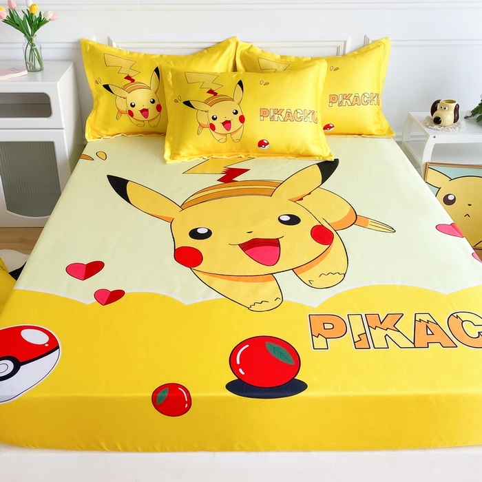 91家纺网 家纺一手货源 找家纺 一电 2025新款跨境电商外贸夏季卡通冰丝凉席床笠可水洗学生宿舍单人空调席子 奔跑皮卡丘