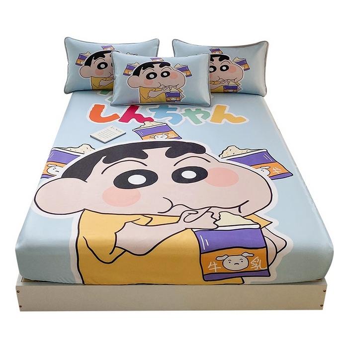 91家纺网 家纺一手货源 找家纺 一电 2025新款跨境电商外贸夏季卡通冰丝凉席床笠可水洗学生宿舍单人空调席子 奶茶小新