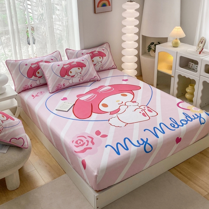 91家纺网 家纺一手货源 找家纺 一电 2025新款跨境电商外贸夏季卡通冰丝凉席床笠可水洗学生宿舍单人空调席子 咪咪美乐