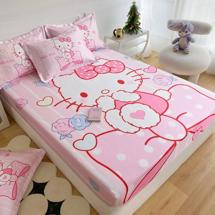 91家纺网 家纺一手货源 找家纺 一电 2025新款跨境电商外贸夏季卡通冰丝凉席床笠可水洗学生宿舍单人空调席子 害羞KT