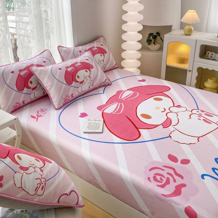 91家纺网 家纺一手货源 找家纺 一电 2025新款跨境电商外贸夏季卡通冰丝凉席床笠可水洗学生宿舍单人空调席子 咪咪美乐