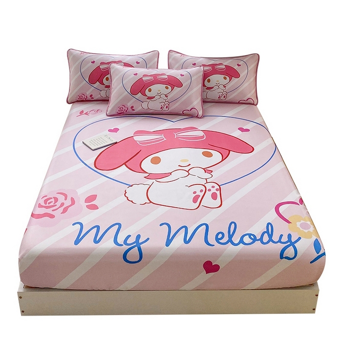 91家纺网 家纺一手货源 找家纺 一电 2025新款跨境电商外贸夏季卡通冰丝凉席床笠可水洗学生宿舍单人空调席子 咪咪美乐