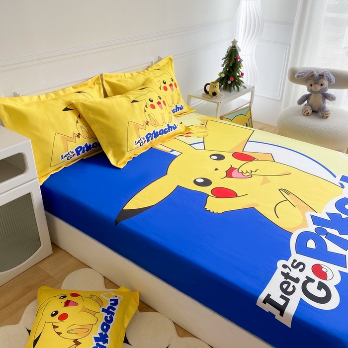 91家纺网 家纺一手货源 找家纺 一电 2025新款跨境电商外贸夏季卡通冰丝凉席床笠可水洗学生宿舍单人空调席子 淘气皮卡丘