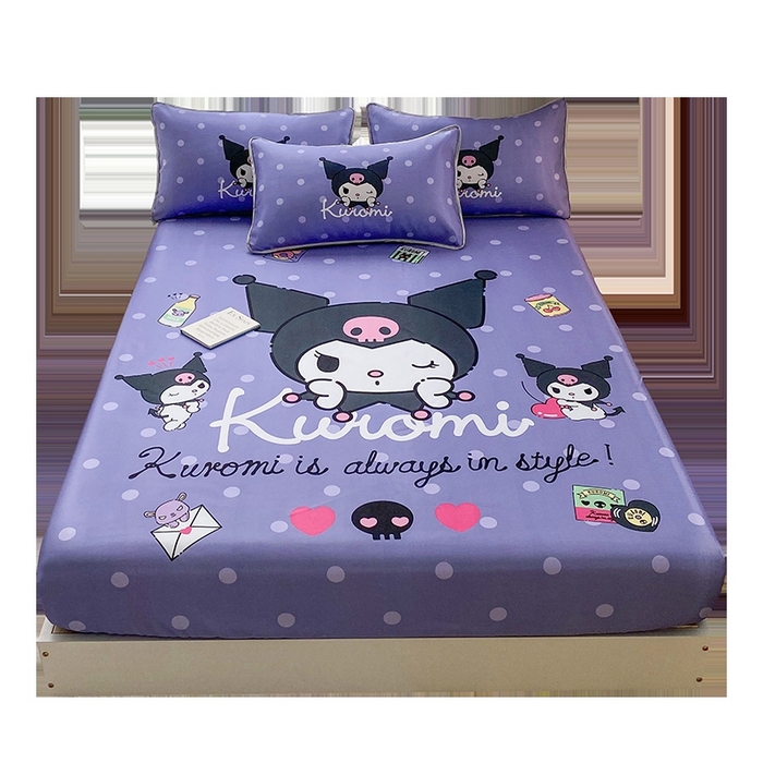 91家纺网 家纺一手货源 找家纺 一电 2025新款跨境电商外贸夏季卡通冰丝凉席床笠可水洗学生宿舍单人空调席子 圆点库洛米