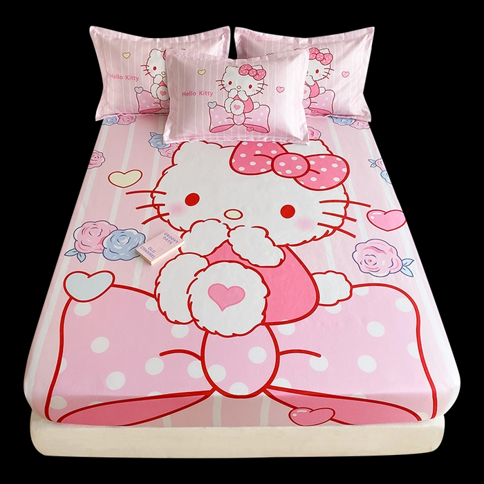 91家纺网 家纺一手货源 找家纺 一电 2025新款跨境电商外贸夏季卡通冰丝凉席床笠可水洗学生宿舍单人空调席子 害羞KT