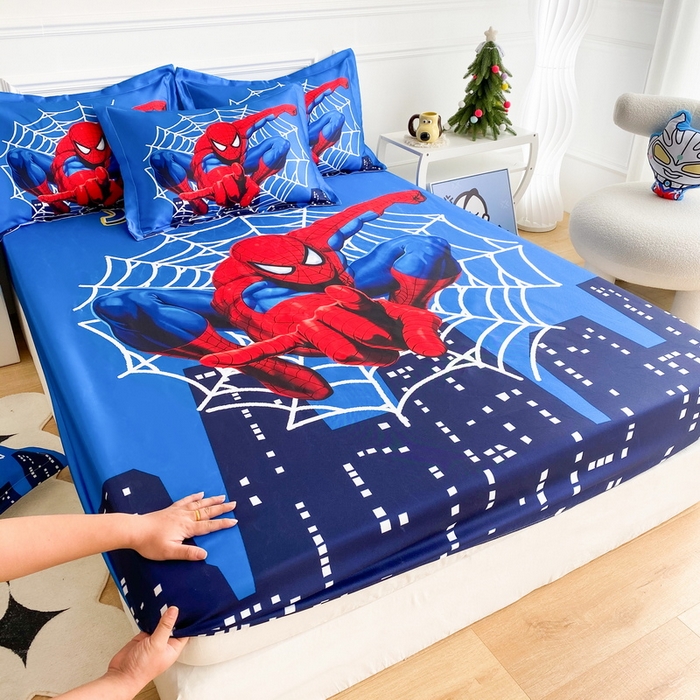 91家纺网 家纺一手货源 找家纺 一电 2025新款跨境电商外贸夏季卡通冰丝凉席床笠可水洗学生宿舍单人空调席子 蜘蛛侠