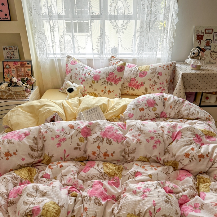 91家纺网 家纺一手货源 找家纺 花伞家居 2025新款印花双层纱四件套（提供买家秀） 繁花