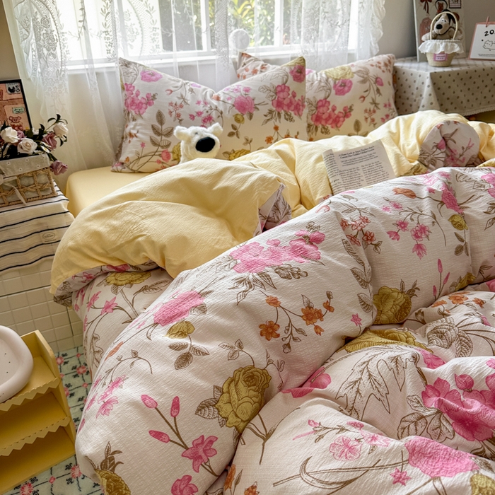 91家纺网 家纺一手货源 找家纺 花伞家居 2025新款印花双层纱四件套（提供买家秀） 繁花