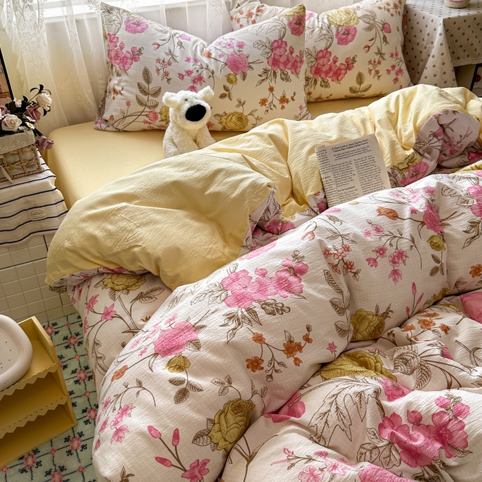 91家纺网 家纺一手货源 找家纺 花伞家居 2025新款印花双层纱四件套（提供买家秀） 繁花