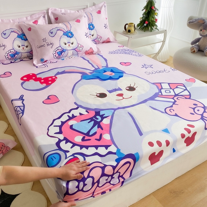 91家纺网 家纺一手货源 找家纺 一电 2025新款跨境电商外贸夏季卡通冰丝凉席床笠可水洗学生宿舍单人空调席子 冰冰星黛露