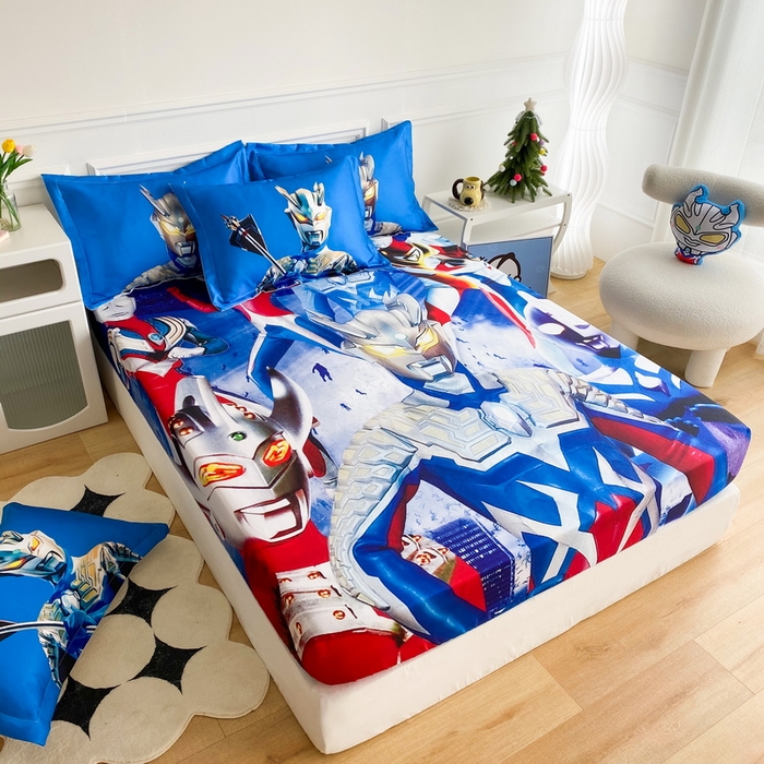 91家纺网 家纺一手货源 找家纺 一电 2025新款跨境电商外贸夏季卡通冰丝凉席床笠可水洗学生宿舍单人空调席子 奥特家族