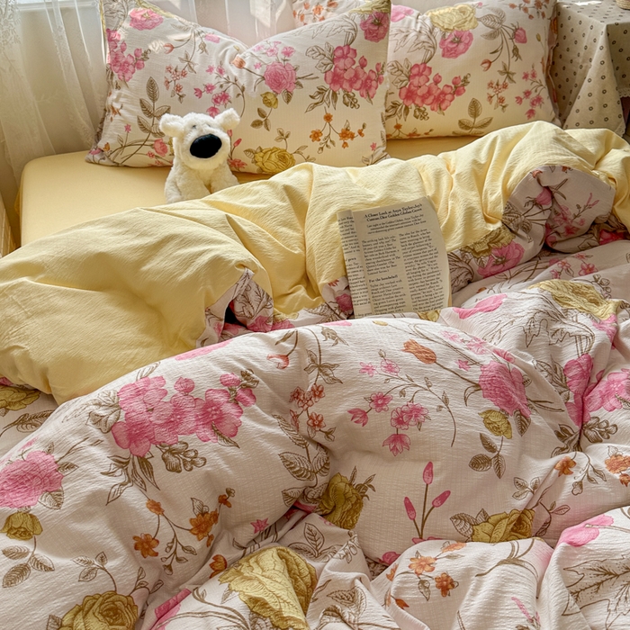 91家纺网 家纺一手货源 找家纺 花伞家居 2025新款印花双层纱四件套（提供买家秀） 繁花