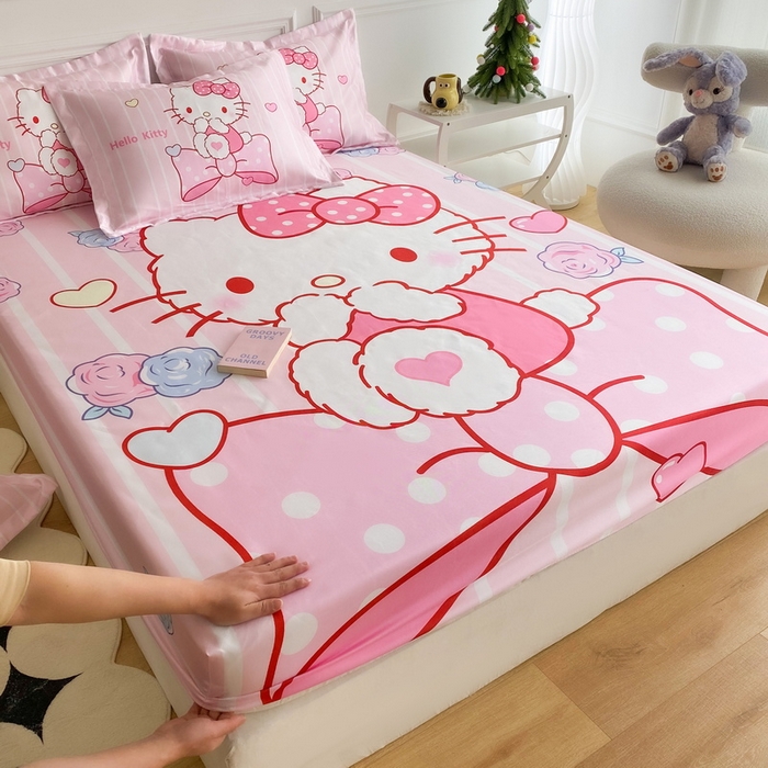 91家纺网 家纺一手货源 找家纺 一电 2025新款跨境电商外贸夏季卡通冰丝凉席床笠可水洗学生宿舍单人空调席子 害羞KT