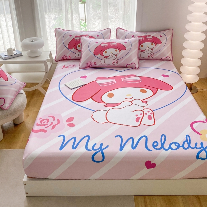 91家纺网 家纺一手货源 找家纺 一电 2025新款跨境电商外贸夏季卡通冰丝凉席床笠可水洗学生宿舍单人空调席子 咪咪美乐