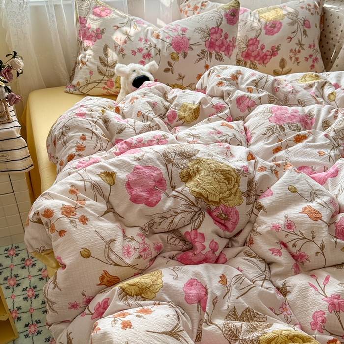 91家纺网 家纺一手货源 找家纺 花伞家居 2025新款印花双层纱四件套（提供买家秀） 繁花