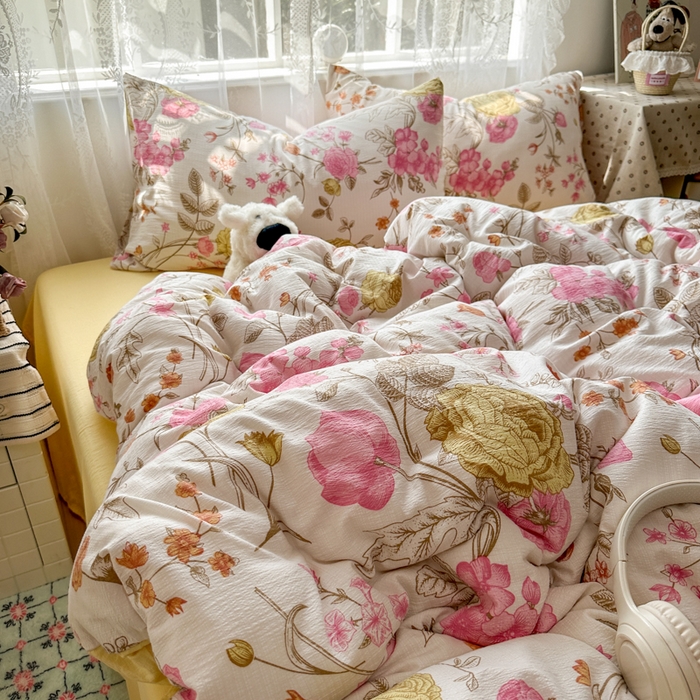 91家纺网 家纺一手货源 找家纺 花伞家居 2025新款印花双层纱四件套（提供买家秀） 繁花