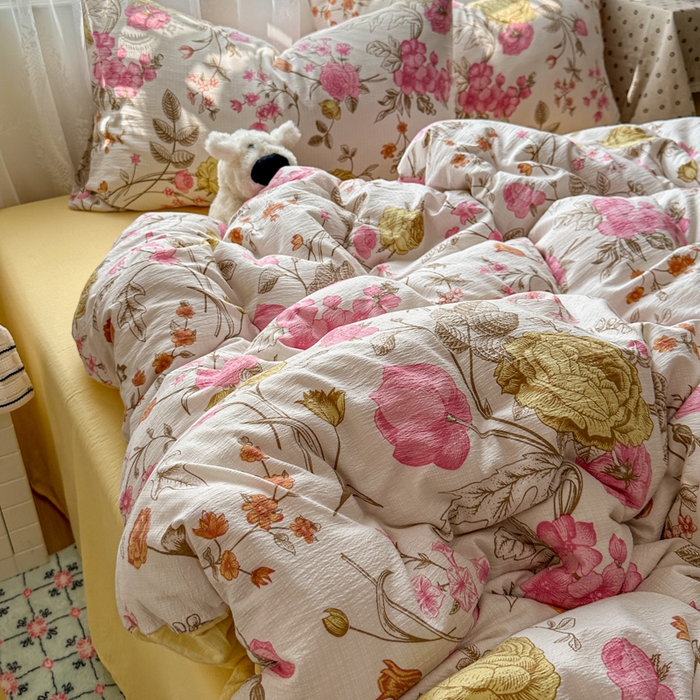 91家纺网 家纺一手货源 找家纺 花伞家居 2025新款印花双层纱四件套（提供买家秀） 繁花