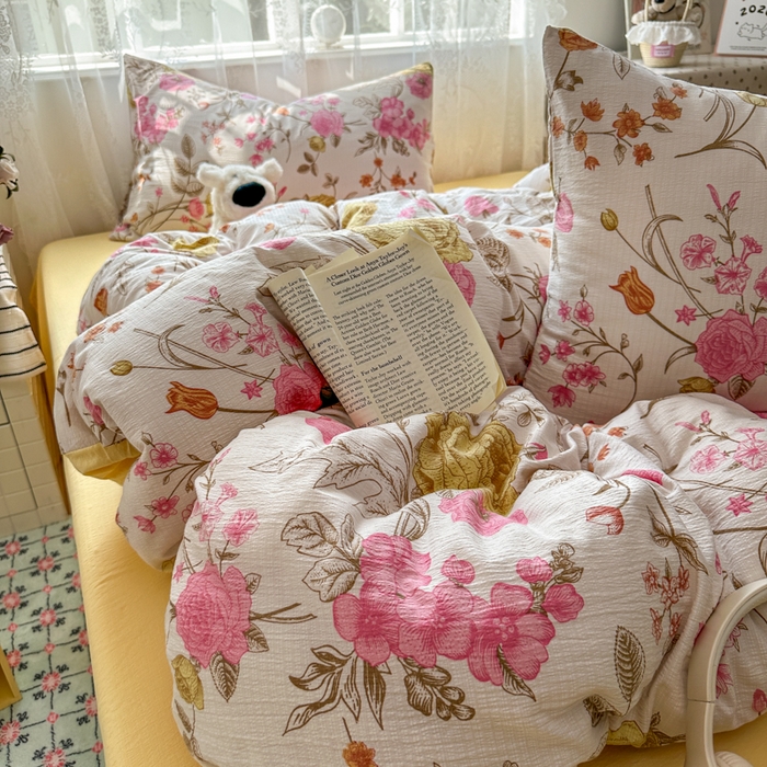 91家纺网 家纺一手货源 找家纺 花伞家居 2025新款印花双层纱四件套（提供买家秀） 繁花