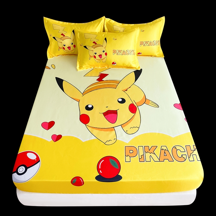 91家纺网 家纺一手货源 找家纺 一电 2025新款跨境电商外贸夏季卡通冰丝凉席床笠可水洗学生宿舍单人空调席子 奔跑皮卡丘