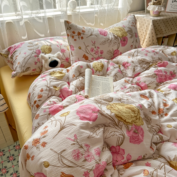 91家纺网 家纺一手货源 找家纺 花伞家居 2025新款印花双层纱四件套（提供买家秀） 繁花