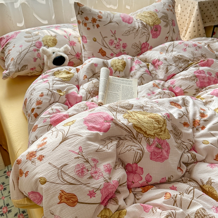 91家纺网 家纺一手货源 找家纺 花伞家居 2025新款印花双层纱四件套（提供买家秀） 繁花