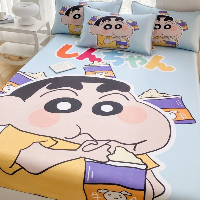 91家纺网 家纺一手货源 找家纺 一电 2025新款跨境电商外贸夏季卡通冰丝凉席床笠可水洗学生宿舍单人空调席子 奶茶小新