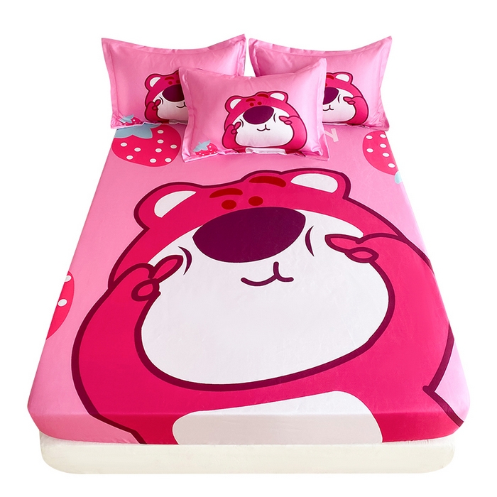 91家纺网 家纺一手货源 找家纺 一电 2025新款跨境电商外贸夏季卡通冰丝凉席床笠可水洗学生宿舍单人空调席子 草莓大雄