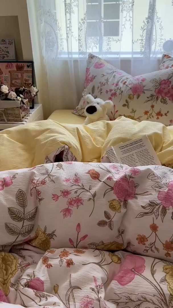 91家纺网 家纺一手货源 找家纺 花伞家居 2025新款印花双层纱四件套（提供买家秀） 繁花