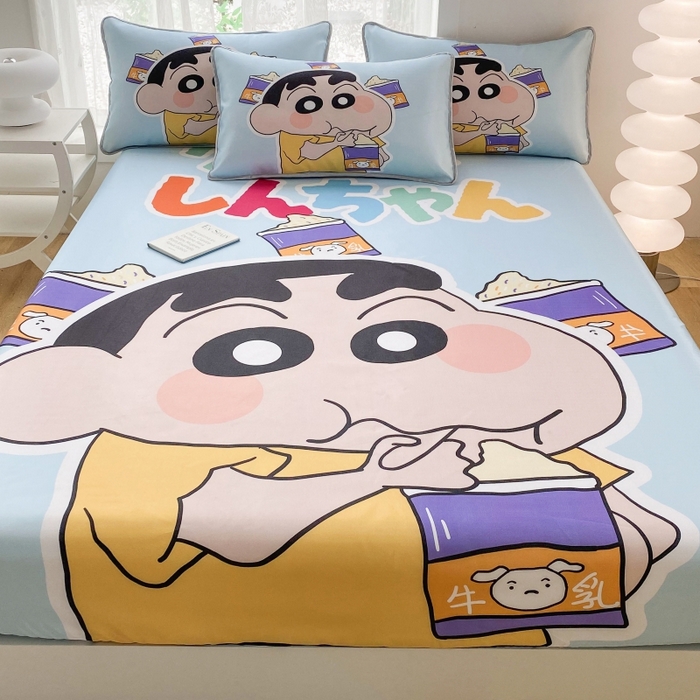 91家纺网 家纺一手货源 找家纺 一电 2025新款跨境电商外贸夏季卡通冰丝凉席床笠可水洗学生宿舍单人空调席子 奶茶小新