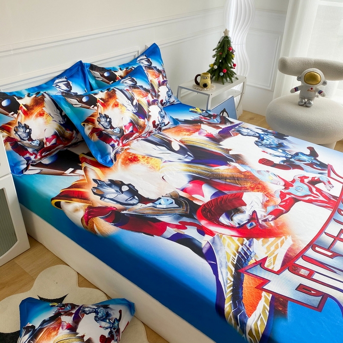 91家纺网 家纺一手货源 找家纺 一电 2025新款跨境电商外贸夏季卡通冰丝凉席床笠可水洗学生宿舍单人空调席子 闪电奥特曼