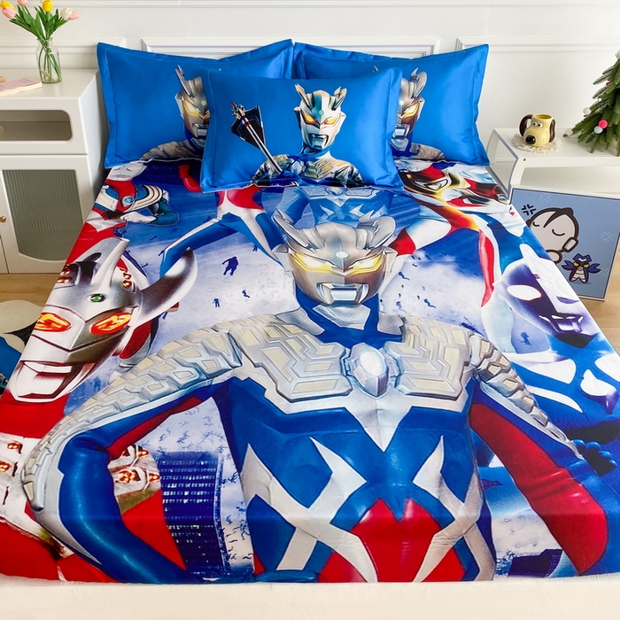 91家纺网 家纺一手货源 找家纺 一电 2025新款跨境电商外贸夏季卡通冰丝凉席床笠可水洗学生宿舍单人空调席子 奥特家族