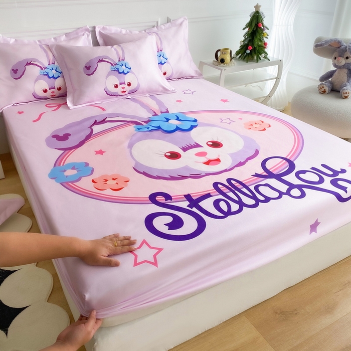 91家纺网 家纺一手货源 找家纺 一电 2025新款跨境电商外贸夏季卡通冰丝凉席床笠可水洗学生宿舍单人空调席子 可爱星黛露