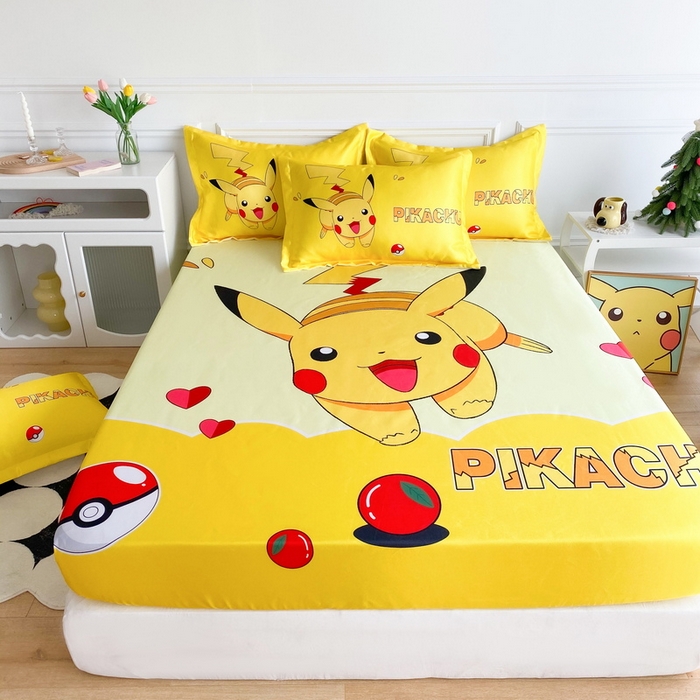 91家纺网 家纺一手货源 找家纺 一电 2025新款跨境电商外贸夏季卡通冰丝凉席床笠可水洗学生宿舍单人空调席子 奔跑皮卡丘