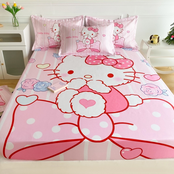 91家纺网 家纺一手货源 找家纺 一电 2025新款跨境电商外贸夏季卡通冰丝凉席床笠可水洗学生宿舍单人空调席子 害羞KT