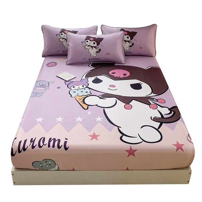 91家纺网 家纺一手货源 找家纺 一电 2025新款跨境电商外贸夏季卡通冰丝凉席床笠可水洗学生宿舍单人空调席子 甜筒库洛米