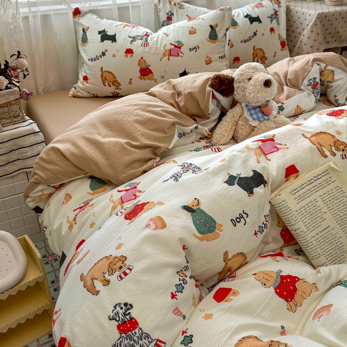 91家纺网 家纺一手货源 找家纺 花伞家居 2025新款印花双层纱四件套（提供买家秀） 狗狗的家