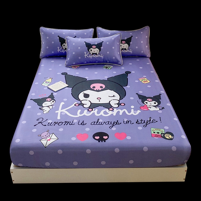 91家纺网 家纺一手货源 找家纺 一电 2025新款跨境电商外贸夏季卡通冰丝凉席床笠可水洗学生宿舍单人空调席子 圆点库洛米