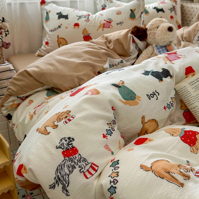 91家纺网 家纺一手货源 找家纺 花伞家居 2025新款印花双层纱四件套（提供买家秀） 狗狗的家