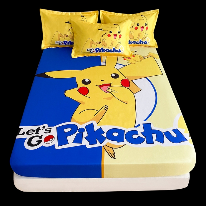 91家纺网 家纺一手货源 找家纺 一电 2025新款跨境电商外贸夏季卡通冰丝凉席床笠可水洗学生宿舍单人空调席子 淘气皮卡丘