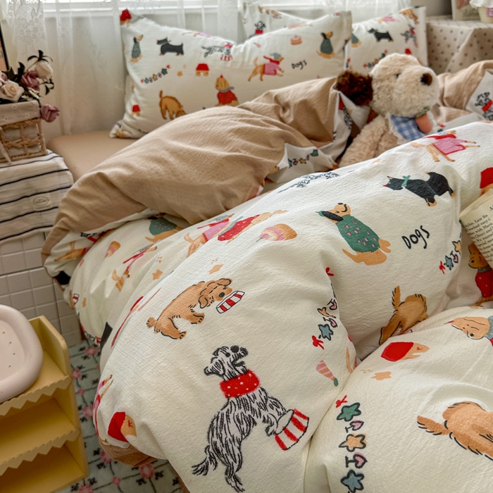 91家纺网 家纺一手货源 找家纺 花伞家居 2025新款印花双层纱四件套（提供买家秀） 狗狗的家