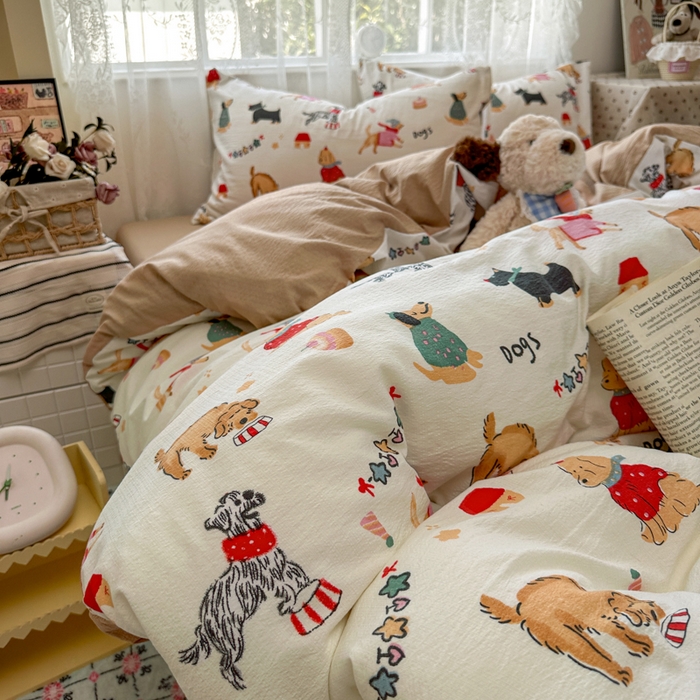 91家纺网 家纺一手货源 找家纺 花伞家居 2025新款印花双层纱四件套（提供买家秀） 狗狗的家