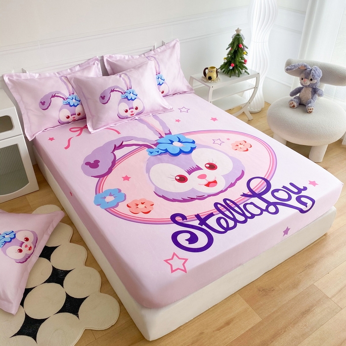 91家纺网 家纺一手货源 找家纺 一电 2025新款跨境电商外贸夏季卡通冰丝凉席床笠可水洗学生宿舍单人空调席子 可爱星黛露