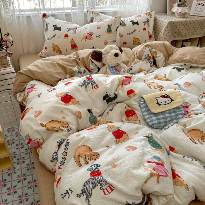 91家纺网 家纺一手货源 找家纺 花伞家居 2025新款印花双层纱四件套（提供买家秀） 狗狗的家