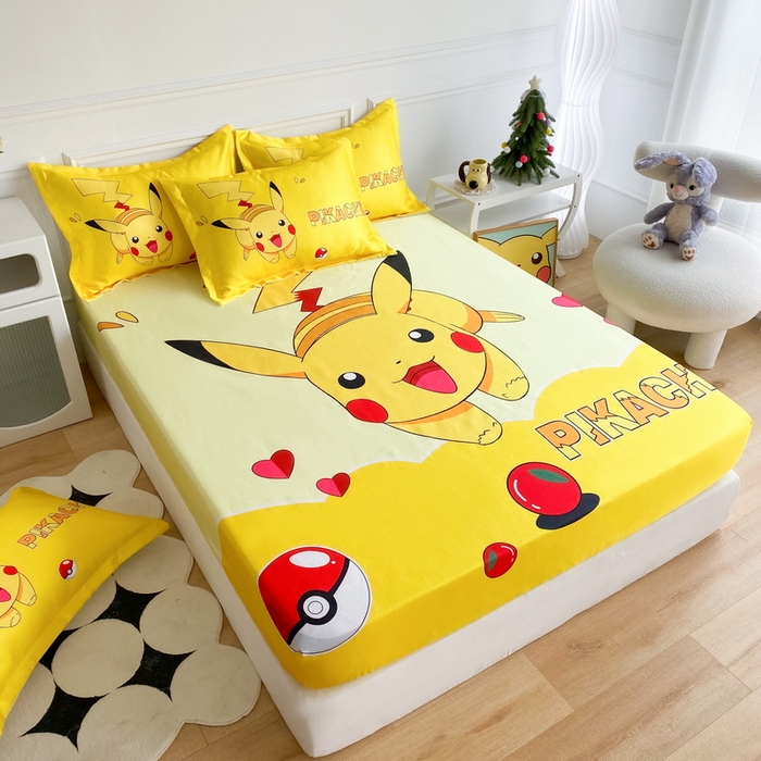 91家纺网 家纺一手货源 找家纺 一电 2025新款跨境电商外贸夏季卡通冰丝凉席床笠可水洗学生宿舍单人空调席子 奔跑皮卡丘