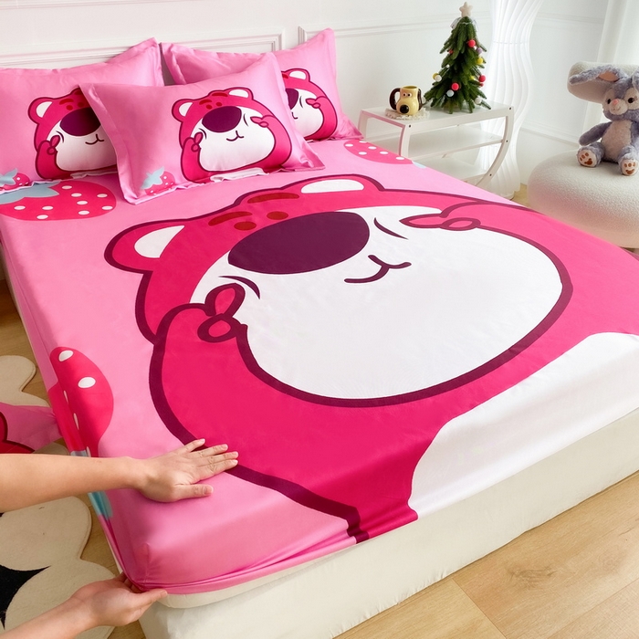 91家纺网 家纺一手货源 找家纺 一电 2025新款跨境电商外贸夏季卡通冰丝凉席床笠可水洗学生宿舍单人空调席子 草莓大雄